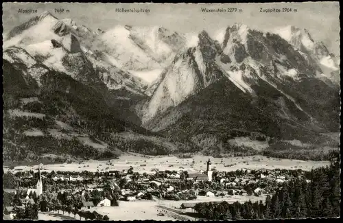 Ansichtskarte Garmisch-Partenkirchen Stadtpartie im Winter 1955
