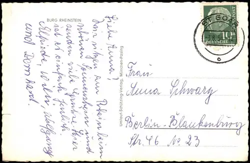 Ansichtskarte Bingen am Rhein Burg / Schloss Rheinstein, Rheindampfer 1954