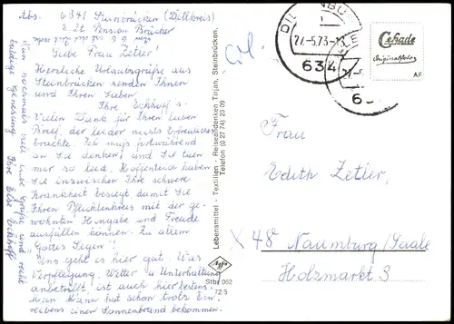 Ansichtskarte Dietzhölztal Steinbrücken - Totale 1972