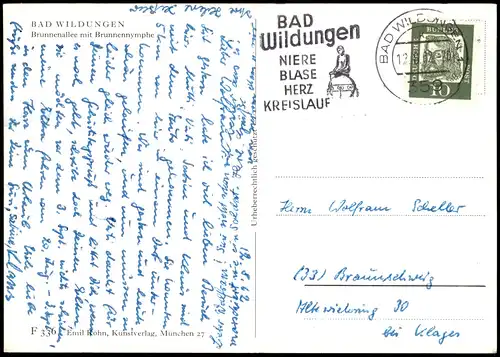 Ansichtskarte Bad Wildungen Brunnenallee mit Brunnennymphe - Colorfoto AK 1962