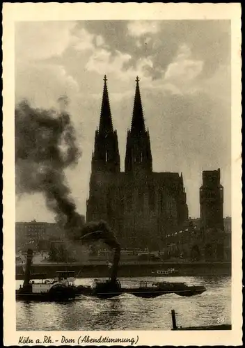 Ansichtskarte Köln Dom und Rheindampfer Steamer Abendstimmung 1958