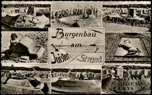 Ansichtskarte Juist Mehrbild Burgenbau am Strand 1965