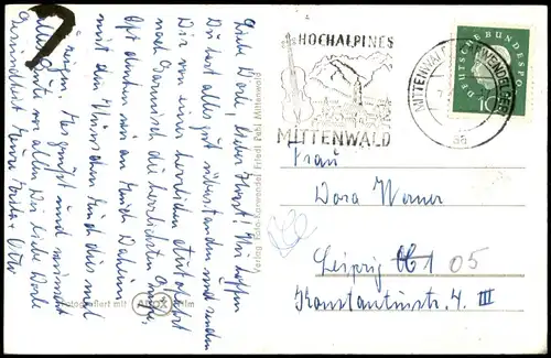 Ansichtskarte Mittenwald Umlandansicht Berglift Mittenwald-Kranzberg 1960