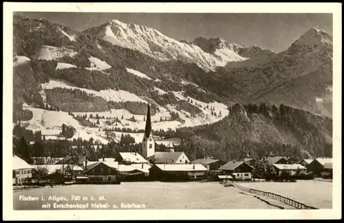 Fischen im Allgäu Panorama-Ansicht mit Entschenkopf Nebel- u. Rubihorn 1955