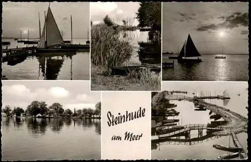 Ansichtskarte Steinhude-Wunstorf MB: Luftbild, Hafen, Tag, Abendstimmung 1960