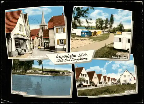 Ansichtskarte Ingenheim Pfalz Kirche, Campingplatz, Schwimmbad 1976