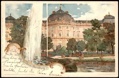 Ansichtskarte Würzburg Residenzschloß - Künstlerkarte 1906