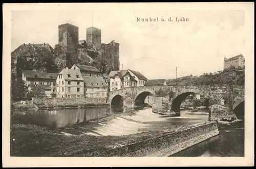 Ansichtskarte Runkel Stadt, Brücke 1930