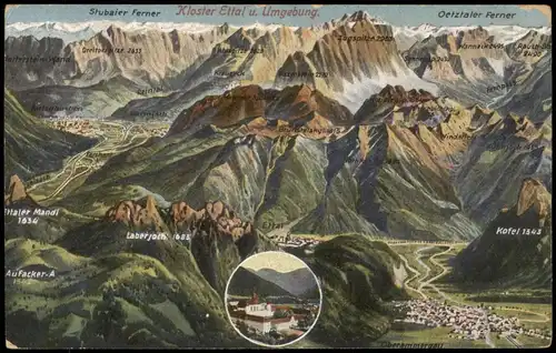 Ansichtskarte Ettal Kloster, Landkarten AK Oberammergau 1913