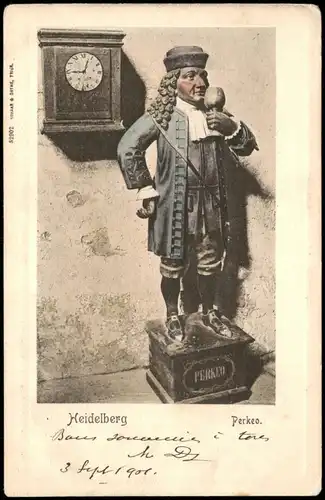 Ansichtskarte Heidelberg Perkeo mit Weinglas - colorierte AK 1907