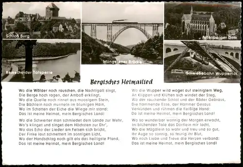 Ansichtskarte  Bergisches Heimatlied Liedkarte mit Liedtext 1960