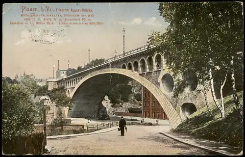 Ansichtskarte Plauen (Vogtland) Friedrich Augustbrücke, Straße 1926