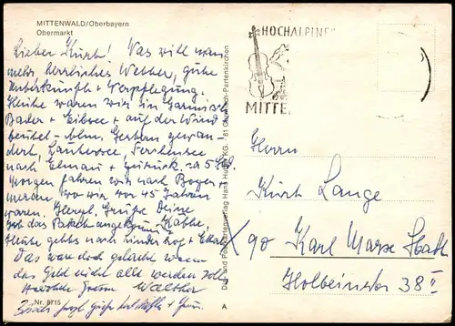 Ansichtskarte Mittenwald Obermarkt 1960