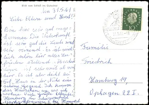 .Baden-Württemberg  vom Schloß ins Gutachtal Schwarzwald (Mittelgebirge) 1961