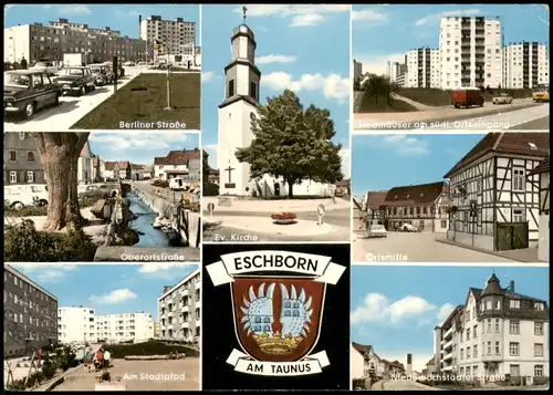 Eschborn Stadtteilansichten ua. Berliner Str., Stadtpfad, Ortsmitte uvm. 1972