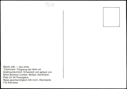 Ansichtskarte  Shorts 330 —das erste "Commuter"-Flugzeug 1991