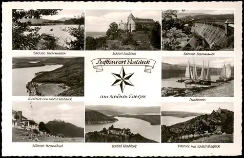 Waldeck (am Edersee) Mehrbildkarte rd. um Schloß Waldeck Edersee-Strandbad 1960