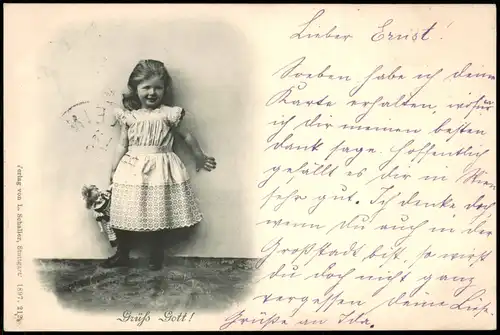 Ansichtskarte  Kinder Künstlerkarte Mädchen mit Puppe 1897 gel. Hallein Stempel