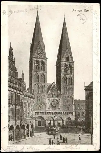 Ansichtskarte Bremen Dom, Straße - Straßenbahn 1909