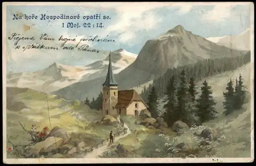 Na hoře Hospodinově opatři se. 1 Moj. 22:14. Künstlerkarte Gebirge 1913