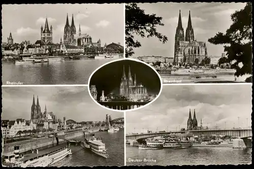 Ansichtskarte Köln 5 Bild: Rheinufer, Dom, uvm 1957