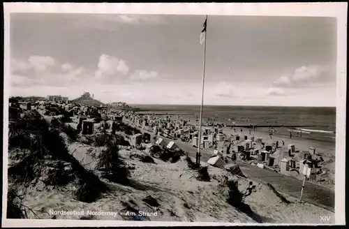 Ansichtskarte Norderney Strandleben, Strandkörbe - Restaurant 1954