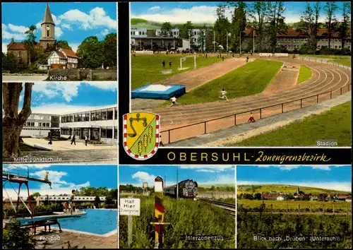 Ansichtskarte Obersuhl-Wildeck Kirche, Stadion - Zonengrenzbezirk 1976