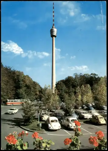 Stuttgart Fernsehturm, Auto Parkplatz, Autos u.a. VW Käfer, Fiat 1973