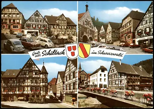 Schiltach Mehrbildkarte mit Ortsansichten, Autos u.a. VW Käfer, Mercedes 1970