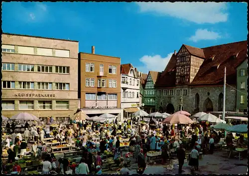 Ansichtskarte Reutlingen Marktplatz, Markttreiben 1978