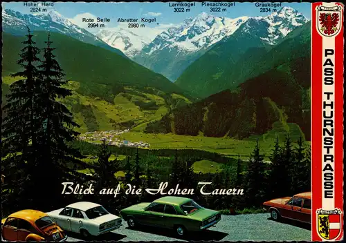 Ansichtskarte Mittersill VW Käfer Opel Ford Autos am Pass Thurnstrasse 1980