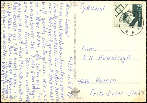 Postcard Piteå Pitea Flugzeugaufnahme Luftbild 1972