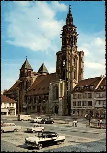 Heilbronn Kilianskirche Auto Parkplatz div. Autos u.a. VW Käfer, Bully 1960