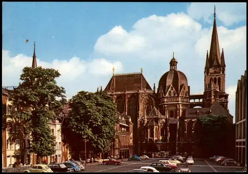 Ansichtskarte Aachen Aachener Dom, davor Auto-Parkplatz 1980