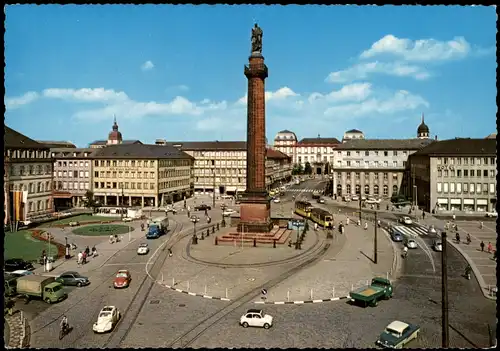 Ansichtskarte Darmstadt Luisenplatz Denkmal Auto Verkehr und Tram 1970