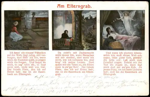 Ansichtskarte  Trauerkarte - 3 Bild: Am Elterngrab 1905