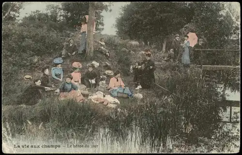 .Frankreich La vie aux champs Le héros du jour Frauen und Kinder am Fluß 1907