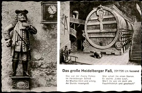 Ansichtskarte Heidelberg Das große Heidelberger Fass 2-Bild-Karte 1958