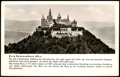 Ansichtskarte Hechingen Burg Hohenzollern Gesamtansicht, Castle Building 1955