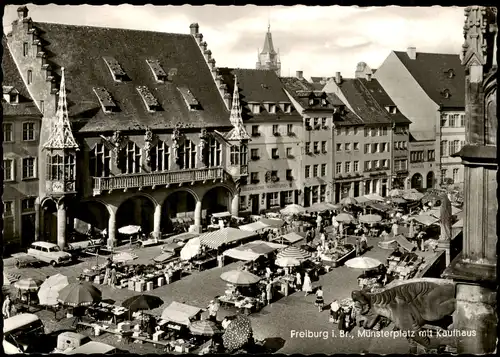 Ansichtskarte Freiburg im Breisgau Münsterplatz, Markttrieben - Kaufhaus 1963
