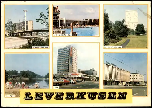 Ansichtskarte Leverkusen Hallenbad, Bayer Kaufhaus, Stadthochhaus 1971