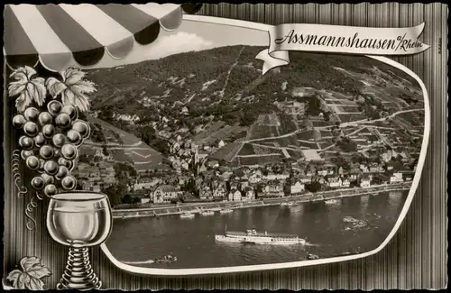Assmannshausen am Rhein-Rüdesheim (Rhein) Stadt - Fotokunst Weinglas ua 1964