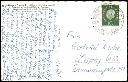 Ansichtskarte Bad Herrenalb Gasthof - Pension König v. Preußen 1960
