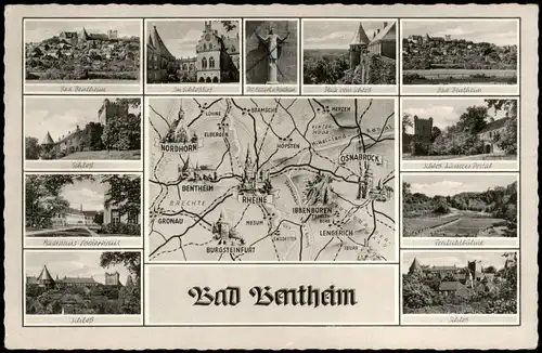 Ansichtskarte Bad Bentheim Mehrbild AK - mittig Landkarte 1968