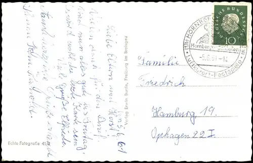 Ansichtskarte .Baden-Württemberg Schwarzwald - Typen, Liedtext und Orte 1961