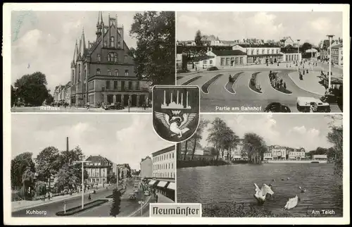 Neumünster Mehrbild-AK mit Partie am Bahnhof Am Teich Kuhberg 1953