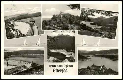 Herzhausen-Vöhl Gruß vom schönen Edersee (Mehrbildkarte) 1950