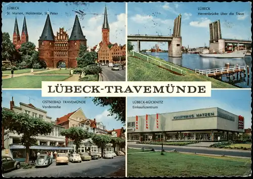 Lübeck Mehrbild-AK Travemünde, Herrenbrücke, Kücknitz Einkaufszentrum 1970