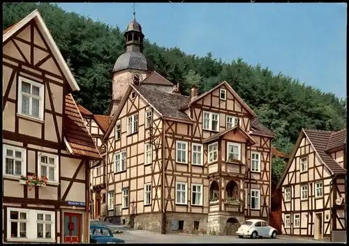 Bad Sooden-Allendorf Fachwerk mit St. Marien Kirche, Autos VW Käfer 1970