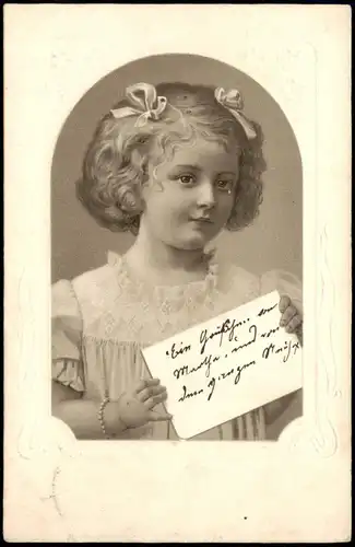 Ansichtskarte  Portrait Kinder Mädchen mit Brief - Prägekarte 1902